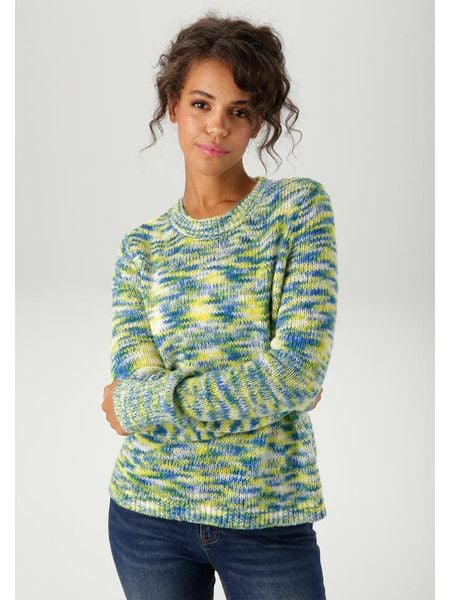 Aniston Sweter w kolorze niebiesko-żółtym rozmiar: 46. Niebieskie swetry klasyczne damskie Aniston, ze splotem, bez kołnierzyka. Za 69.75 zł.