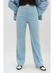 Monki Spodnie w kolorze błękitno-czarnym rozmiar: 38. Niebieskie spodnie materiałowe damskie Monki, bez wzorów, z materiału, z podwyższonym stanem. Za 43.99 zł.