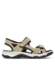 Rieker Sandały 68866-61 Beżowy. Brązowe sandały damskie Rieker, bez wzorów, z materiału, bez obcasa, na płaskiej podeszwie. Za 259.99 zł.