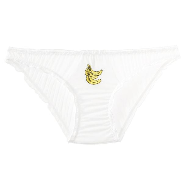 Figi z haftem owocowym z delikatnego materiału Anjana. Białe figi damskie Intica, s, bez wzorów, ze skóry. W wyprzedaży za 59.00 zł.