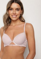 Jasnofioletowy Biustonosz Push-Up z Koronkowym Paskiem Sarolin. Fioletowe biustonosze Born2be, bez wzorów, z koronki. Za 39.99 zł.