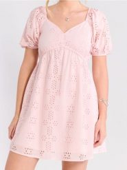 Bawełniana sukienka mini z bufkami - różowy. Czerwone sukienki damskie Sinsay, l, bez wzorów, z bawełny, bez kołnierzyka, bez ramiączek, mini. Za 59.99 zł.