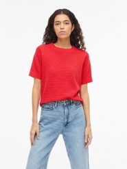 Vila Sweter "Vilollo" w kolorze czerwonym rozmiar: L. Czerwone swetry klasyczne damskie Vila, l, z bawełny, bez kołnierzyka. Za 92.21 zł.