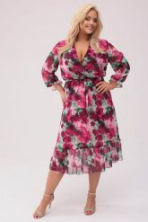 Szyfonowa sukienka w bordowo-czerwone kwiaty XXL OVERSIZE WIOSNA. Czerwone sukienki damskie Moda Size Plus Iwanek, na wiosnę, s, bez wzorów, z elastanu, bez kołnierzyka, bez ramiączek, midi, kopertowe. Za 199.90 zł.