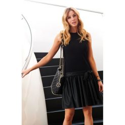 Sukienka 2w1 z ekoskóry mk484. Czarne sukienki damskie Nunu, na lato, s, bez wzorów, z dresówki, eleganckie, bez kołnierzyka, bez ramiączek. Za 129.00 zł.