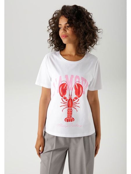 Aniston Koszulka w kolorze białym rozmiar: 44. Białe bluzki damskie Aniston, bez wzorów, z bawełny, bez kołnierzyka. Za 33.06 zł.