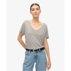 T-shirt Studios Slub Emb Vee Tee od SUPERDRY. Szare t-shirty damskie Superdry., bez wzorów, bez kołnierzyka. Za 107.40 zł.