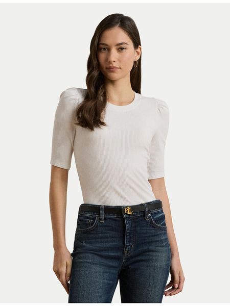 LAUREN RALPH LAUREN Bluzka 200902618006 Biały Slim Fit. Białe bluzki damskie Lauren Ralph Lauren, xl, bez wzorów, z bawełny, bez ramiączek. Za 249.99 zł.