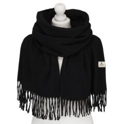 Dwustronny szalik damski z poliestru w czarnym kolorze - Peterson. Czarne szaliki i kominy damskie Peterson, na jesień, bez wzorów. Za 54.99 zł.