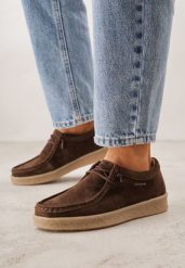 Brązowe Zamszowe Półbuty ze Skórzaną Wkładką i Ozdobnymi Przeszyciami Olenos. Brązowe półbuty damskie Born2be, bez wzorów, z dresówki, bez obcasa. Za 189.99 zł.