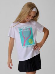 4F T-shirt regular z nadrukiem dziewczęcy - biały 158 (12-13 lat). Białe koszulki dziewczęce 4f, bez wzorów, z bawełny, bez ramiączek. Za 49.99 zł.