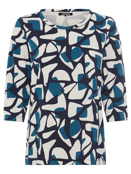 Olsen Koszulka w kolorze niebiesko-granatowo-beżowym rozmiar: 36. Brązowe bluzki damskie Olsen, bez wzorów, z bawełny, bez kołnierzyka. Za 52.99 zł.