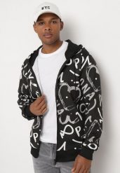 Czarna Bluza z Kapturem Zapinana na Suwak z Nadrukiem Uvavia. Czarne bluzy z kapturem męskie Born2be, l. Za 54.99 zł.