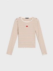 Bawełniana koszulka longsleeve z haftem misia - wielobarwny. Koszulki dziewczęce Sinsay, l, bez wzorów, z bawełny, bez ramiączek. Za 22.99 zł.