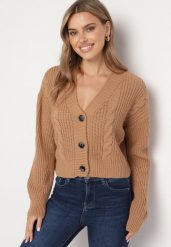 Brązowy Kardigan w Warkoczykowy Splot Ekivva. Brązowe kardigany damskie Born2be, m, bez wzorów, z dzianiny. Za 119.99 zł.