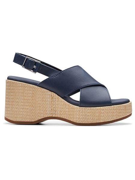 Clarks Skórzane sandały "Manon Wish" w kolorze granatowym na obcasie rozmiar: 41. Niebieskie sandały damskie Clarks, bez wzorów, bez obcasa, na koturnie. Za 217.53 zł.