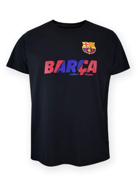 FC Barcelona – Schwarzes T-Shirt für Erwachsene. T-shirty damskie FC Barcelona, l, bez wzorów, z materiału, bez kołnierzyka. Za 128.13 zł.