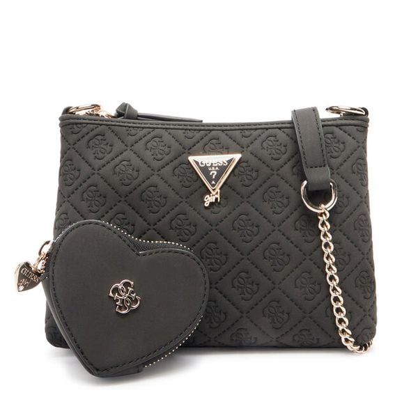 Torebka Guess. Czarne listonoszki damskie Guess, z aplikacjami, bez dodatków. Za 239.99 zł.