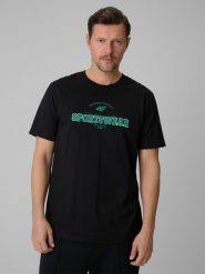 4F T-shirt regular z nadrukiem męski - czarny M. Czarne t-shirty męskie 4f, m, bez wzorów, z bawełny, bez kołnierzyka. Za 79.99 zł.