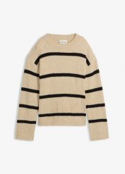Sweter w paski. Brązowe swetry klasyczne damskie bonprix, bez kołnierzyka. Za 89.99 zł.