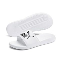 Klapki Popcat 20 PUMA White Black. Białe klapki damskie Puma, bez wzorów, z materiału, bez obcasa. Za 199.00 zł.