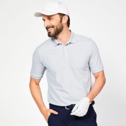 Koszulka polo do golfa z krótkim rękawem męska Inesis WW500. Szare koszulki polo męskie INESIS, l, bez wzorów, z materiału, bez ramiączek. Za 79.99 zł.