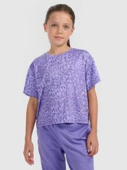 4F Crop-top sportowy szybkoschnący dziewczęcy - fioletowy 134/140 (8-10 lat). Fioletowe koszulki dziewczęce 4f, bez wzorów, bez ramiączek. Za 69.99 zł.