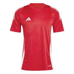 Koszulka Dorosły Adidas Tiro 24 czerwony. Białe t-shirty sportowe męskie Adidas, bez ramiączek, do piłki nożnej. Za 73.99 zł.