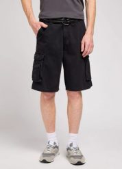 MESKIE SZORTY LEE WYOMING CARGO BLACK 112333740. Czarne szorty męskie Lee, z materiału, bez kołnierzyka. Za 169.99 zł.