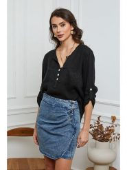 Joséfine Lniana bluzka w kolorze czarnym rozmiar: XL. Czarne bluzki damskie Joséfine, xl, bez wzorów, ze lnu, bez kołnierzyka, bez ramiączek. Za 150.37 zł.