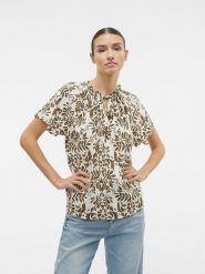 Vero Moda Bluzka "Imma" w kolorze kremowo-oliwkowym rozmiar: XS. Brązowe bluzki damskie Vero Moda, xs, bez wzorów, z wiskozy, bez kołnierzyka, bez ramiączek. Za 43.88 zł.
