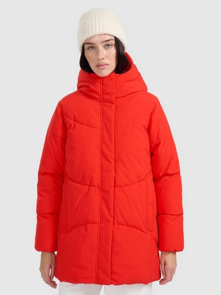 4F Kurtka puchowa z wypełnieniem syntetycznym damska - czerwona XXL. Czerwone kurtki damskie 4f, na zimę, xxl, bez wzorów, z materiału, bez kaptura. Za 499.99 zł.