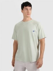 4F T-shirt oversize gładki męski - turkusowy L. Niebieskie t-shirty męskie 4f, l, bez wzorów, z bawełny, bez kołnierzyka. W wyprzedaży za 59.99 zł.