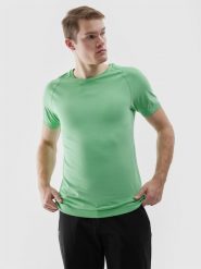 4F Koszulka bezszwowa do biegania w terenie męska - zielona S/M. Zielone t-shirty sportowe męskie 4f, m, z dzianiny, bez ramiączek, do biegania. W wyprzedaży za 59.99 zł.