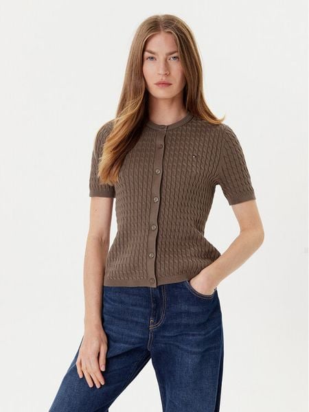 Tommy Hilfiger Kardigan WW0WW45707 Brązowy Slim Fit. Brązowe kardigany damskie Tommy Hilfiger, m, bez wzorów, z bawełny. Za 349.99 zł.