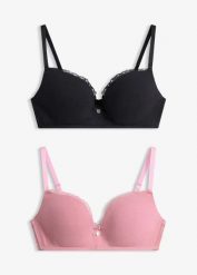 Biustonosz push-up bez fiszbinów, z bawełny organicznej (2 szt.). Czarne biustonosze bonprix, bez wzorów, z bawełny. Za 114.99 zł.