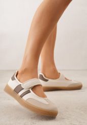 Beżowe Tenisówki w Stylu Balerinek z Zapięciem na Rzep Talwan. Brązowe trampki i tenisówki damskie Born2be, bez wzorów, z jeansu. Za 89.99 zł.