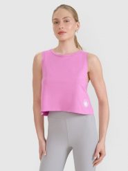 4F Top regular z nadrukiem damski - różowy XL. Czerwone topy damskie 4f, xl, bez wzorów, z bawełny, bez kołnierzyka. W wyprzedaży za 29.99 zł.