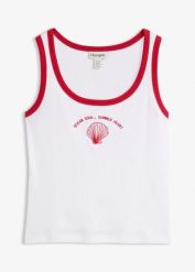 Top w prążek, z czystej bawełny organicznej. Białe topy damskie bonprix, bez wzorów, z bawełny, bez kołnierzyka. Za 24.99 zł.