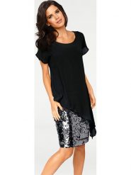 Heine Sukienka w kolorze czarnym rozmiar: 48. Czarne sukienki damskie Heine, na co dzień, bez wzorów, bez kołnierzyka, bez ramiączek, mini, proste. Za 96.83 zł.