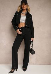 Czarne Szerokie Jeansy z Bawełną High Waist Xarseli. Czarne jeansy damskie Renee, z podwyższonym stanem. Za 139.99 zł.