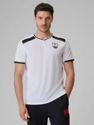 4F Koszulka piłkarska regular szybkoschnąca męska - biała S. Białe t-shirty sportowe męskie 4f, m, z materiału, bez ramiączek, na fitness i siłownię. Za 129.99 zł.