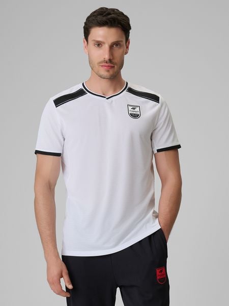 4F Koszulka piłkarska regular szybkoschnąca męska - biała S. Białe t-shirty sportowe męskie 4f, m, z materiału, bez ramiączek, na fitness i siłownię. Za 129.99 zł.