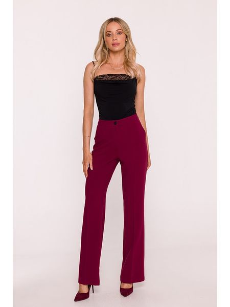 Stylove Spodnie w kolorze bordowym rozmiar: L. Czerwone spodnie materiałowe damskie Stylove, bez wzorów, z materiału, z podwyższonym stanem. Za 235.50 zł.