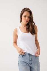 TOP AGNES BIAŁY XL - Flawless. Białe topy damskie Flawless, uniwersalny, bez wzorów, z bawełny, bez kołnierzyka. Za 160.00 zł.