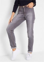 Jeansy o kroju mom, mid waist, z wygodnym stretchem. Szare jeansy damskie bonprix. Za 109.99 zł.