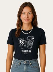 WOOOP Koszulka "Hokusai Manga" w kolorze granatowym rozmiar: L. Niebieskie t-shirty damskie Wooop, l, bez wzorów, z bawełny, bez kołnierzyka. Za 56.99 zł.