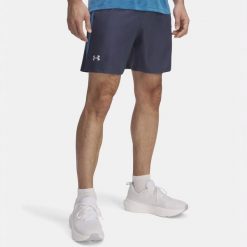 Spodenki Męskie Under Armour Launch 7'' Shorts. Niebieskie szorty męskie Under Armour, bez wzorów, sportowe. Za 149.99 zł.