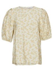MOSS COPENHAGEN Bluzka "Marva Ladonna" w kolorze beżowo-żółtym rozmiar: S. Brązowe bluzki damskie MOSS COPENHAGEN, s, bez wzorów, z wiskozy, klasyczne, bez kołnierzyka, bez ramiączek. Za 87.19 zł.