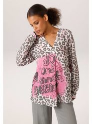 Aniston Bluzka w kolorze różowo-szarym rozmiar: 46. Szare bluzki damskie Aniston, bez wzorów, z wiskozy, bez kołnierzyka, bez ramiączek. Za 130.99 zł.